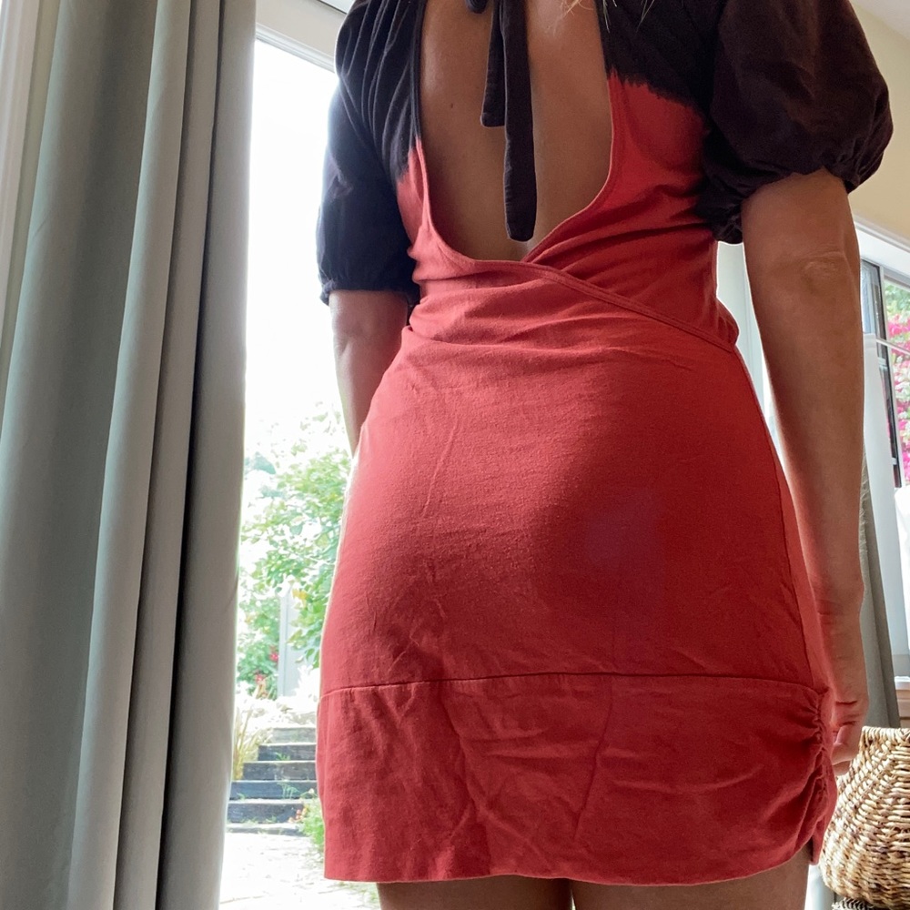 Organic V-Neck Mini Dress Tunic Open Back